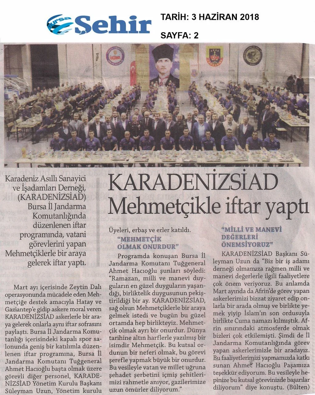 KARADENİZSİAD basında — BURSA ŞEHİR — 3 Haziran 2018 - Sayfa: 2