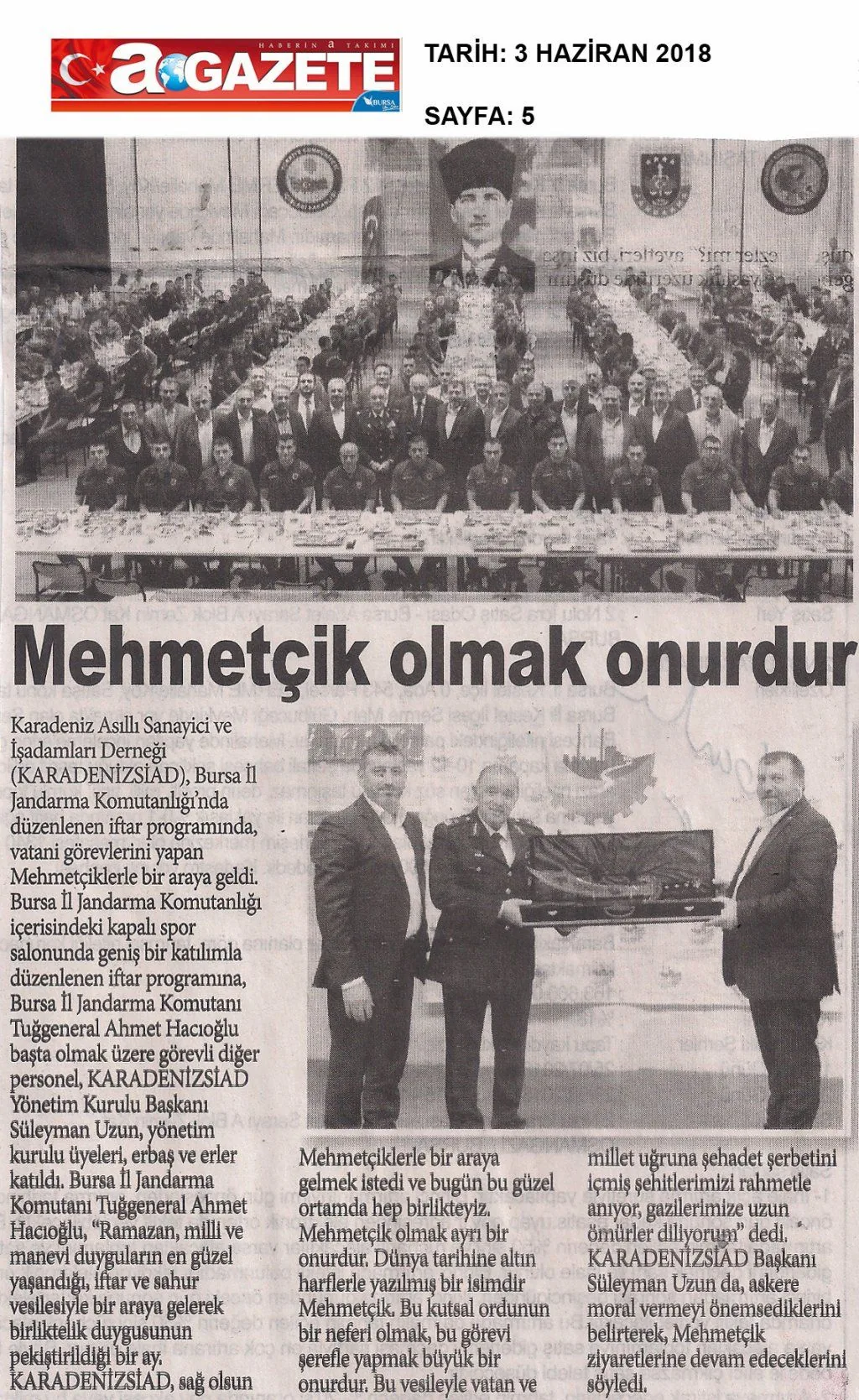 KARADENİZSİAD basında — A GAZATE — 3 Haziran 2018 - Sayfa: 5